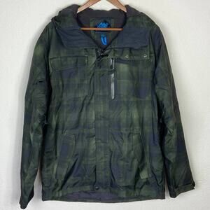 Eastern Mountain Sports Windbreaker Jacket Size M Green Plaid‎ Hooded Full Zip